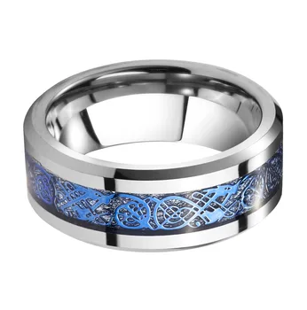 8 mm Karbid Volfrámu Prsteň Strieborný Meteorit Vložka Blue Keltské Dragon Snubné prstene Pánske Vintage Šperky pre Dámy