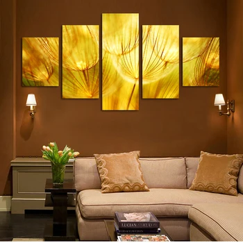 5 Panel Wall Art Zlatý kvet Olej plagáty Na Plátne Kremeň Abstraktné Obrazy Obrázky a Decor HD 2016 top módy obrázkov