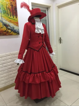 Anime Čiernom Butler Angelina Dalles Pani Červené Šaty Cosplay Kostým Kabát+Sukňa+Hat+Luk Ročníka, Plesové Šaty, Šaty