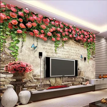 Vlastné nástennú maľbu, tapety 3D Pink Rose kvetinové tapety Pre obývacia izba Dievčatá Spálňa Steny domov zlepšenie Abstraktných De Parede