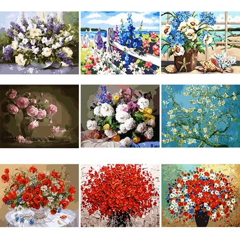 Kytice Obrázok Maľovanie Podľa Čísel, Kvety Ručne Maľované DIY Olej na Plátne Obrazy na Stenu Obrázky Interiérové Dekorácie pre Domov