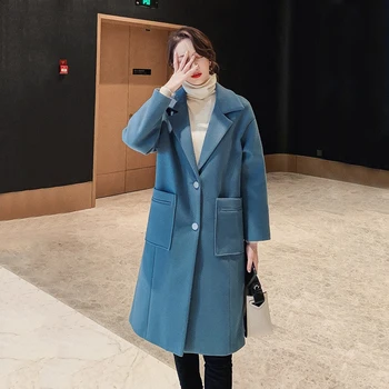 Spája Ženy, Dlhá Srsť Jednoduché Tuhé Vrecká Elegantné Kórejský Štýl Streetwear Oblečenie Dámske Slim Voľný Čas Zase Dole Golier Zmes