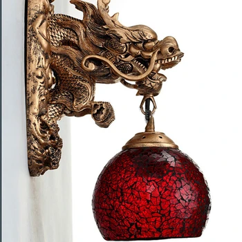 Vintage Čína Štýl Živice Dragon Nástenné Svietidlo Luxusné Osvetlenia E27 Sklenené Tienidlo Domáce Dekorácie Top Fashion Obývacia Izba Chodba