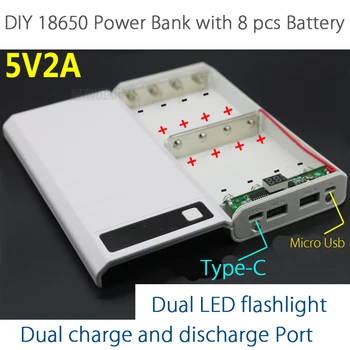 DIY power bank Súpravou Dual USB 5V 1A/2A použiť 8x 18650 Batérie dosky Micro USB Typ-C Pre Telefón a Pad