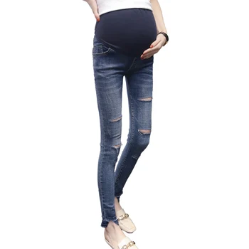 2018 nové diery vysoko elastická tehotné ženy džínsové nohavice žalúdka výťah tehotné ženy denim spodnej časti nohavice