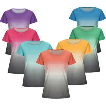 Ženy Lady Gradient Krátke Rukáv Tričko Tee Topy Lete Príležitostné Voľné Multicolor Tričká Top Plus Veľkosť