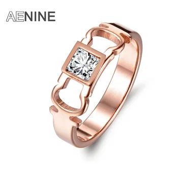 AENINE Jednoduché ružové Zlato Svadobný Prsteň z Nehrdzavejúcej Ocele Geometrické Námestie Vystrihnúť CZ Šperky Napätie Nastavenie Prstene Pre Ženy AR17034