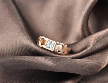 AENINE Jednoduché ružové Zlato Svadobný Prsteň z Nehrdzavejúcej Ocele Geometrické Námestie Vystrihnúť CZ Šperky Napätie Nastavenie Prstene Pre Ženy AR17034