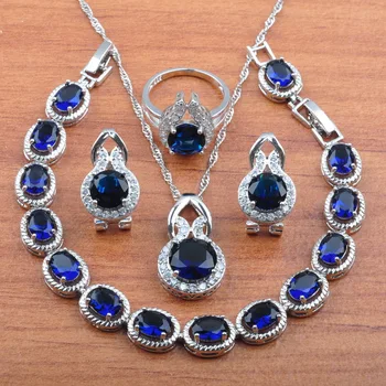 Úžasné Modré Zirkónmi, Šperky Sady Ženy, Svadobné šperky Crystal Náušnice, Náhrdelník Prívesok, Prsteň Náramky JS0265