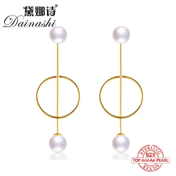 Dainashi vysokej kvality 925 silver kruhový tvar krásne skutočnou perlou latríny náušnice s strieborná/zlatá farba jemné šperky