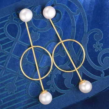 Dainashi vysokej kvality 925 silver kruhový tvar krásne skutočnou perlou latríny náušnice s strieborná/zlatá farba jemné šperky