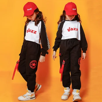 Deti Hip Hop Kostýmy pre Dievčatá Módne Jazz Plodín Top Jogger Tanečné Oblečenie Výkon Dancewear Fáze Tanec Kostým Vyhovuje