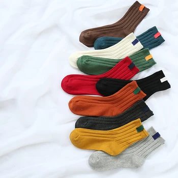 2019 Nový Príchod Základné Dizajn Hromadu Ponožky Pre Ženy Jar Zimné Cartoon Bavlna Patchwork Koleno-ponožky 10 Farieb Pevné Chaussette
