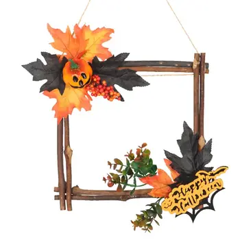 Drevené Halloween Dekorácie Veniec Leaf Tekvica Obdĺžnik Star Visí Ozdoby U2JC