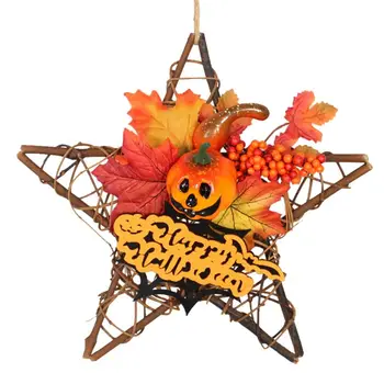 Drevené Halloween Dekorácie Veniec Leaf Tekvica Obdĺžnik Star Visí Ozdoby U2JC