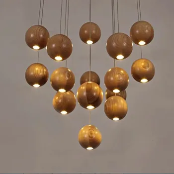 Európa Dizajnér Drevené Visí Svetlá Dreva Loptu Visí Lampa G4 Prívesok Osvetlenie Dekoratívne Osvetlenie Zariadenie Foyer Izba Shop