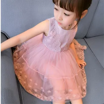Dieťa šaty letné Nové bez Rukávov sladká princezná šaty ružovej čipky Party Šaty deti zdobiť Dievčatá Oblečenie pre 2-6 rokov