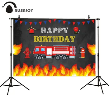 Allenjoy Protipožiarne Strany Photophone Cartoon Požiaru Truck Tehlovej Steny Baby Sprcha Banner Pozadie Happy Birthday Party Záclony