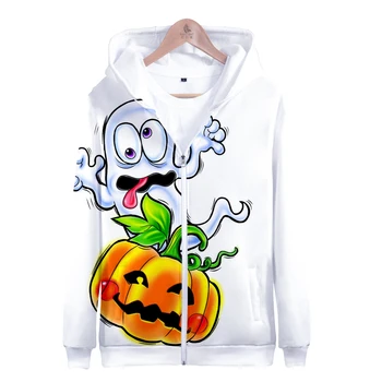 Novinka Dizajn Halloween 3D Zips Hoodies chlapci/dievčatá jeseň teplé Tekvica Tvár Funny Dlhý Rukáv biele teplé zips outwear topy