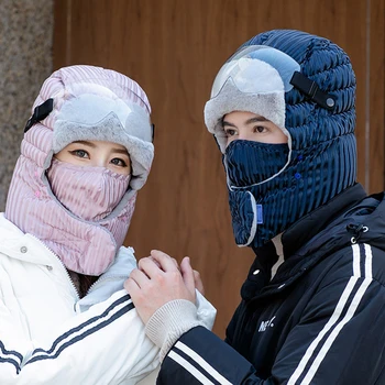 FS Zimné Bombardér Klobúk Muži Ženy Plus Velvet Zahustiť ruskej Spp S Úst Maska Vetru Teplé Cyklistické Okuliare Tepelnej Čiapky