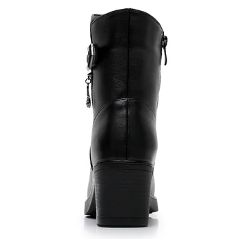 2019 Nové Zimné Topánky, dámske Topánky Móda Dekorácie Čierne Originálne Kožené Topánky Non-slip Wild Comfort Plus Velvet Martin Topánky
