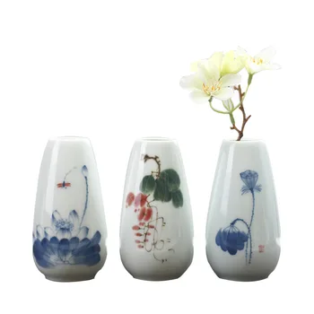 Populárne ručne maľované modrá a biela porcelánová váza, tvorivosť retro keramické remesiel domov voda kultúra, kvetinové ozdoby