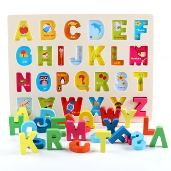 Dieťa Drevené 3D Puzzle Abeceda Hračky Deti Capital Letter Digitálne Geometrické Skoro Montessori Vzdelávacie Hra, Hračky pre Deti,