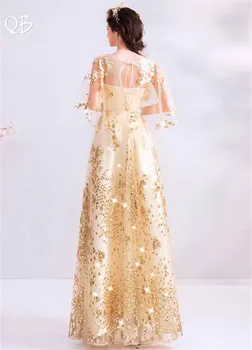 Zlaté A-line Flitrami Tylu Lištovanie Elegantné Dlhé Večerné Šaty 2020 Nové Módne Formálne Večerné Šaty XH411