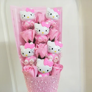Kreslených mačka Mydlo kvetinové kytice pre narodeniny, valentín priateľka darček