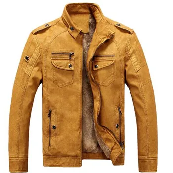 Zimné mladých mužov kožená bunda plus velvet retro núdzi kožené stojan golier PU kožené bundy hrubé a krátke tenký kabát