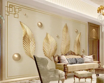 Beibehang abstraktných de parede Prispôsobené moderné zlaté troch-dimenzionální leaf loptu Európskej vzor TV tapetu pozadia behang