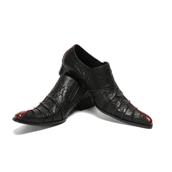 Retro Mužov Originálne Kožené Topánky Štvorcové Prst Pošmyknúť Na Nity Pokrčené Osobnosti Mužov Šaty Business Oxford Topánky Sapatos Masculino