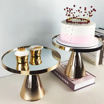 10 inch 12inch Vysoké nohy Zlaté tortu stojan zrkadlo zásobník svadobné party party desser