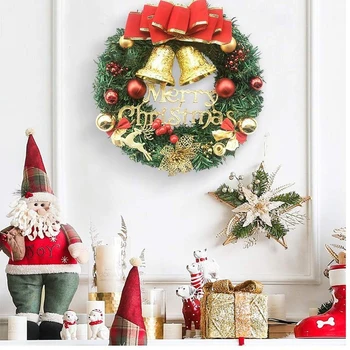 Vianočný Veniec Zvony Dvere Na Stenu Ornament Garland Dekorácie Santa Claus Elk Snehuliak Hračka Dekor Pre Domáce Vianočné Ozdoby Záhrada