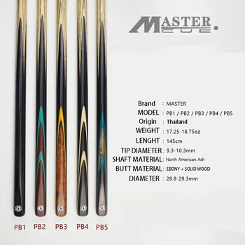 Pôvodný MASTER PB Série Snooker Cue Jeden Kus Cue Popola Hriadele Ručné Masívneho Dreva S Príponou Biliard Stick Kit Black 8