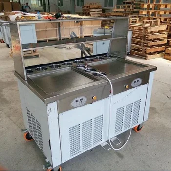 Dvojité veľké námestie panvice s 11 nádrže vyprážané zmrzlina roll stroj s CE certifikované nehrdzavejúcej ocele (doprava Zdarma po mori)