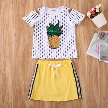 1-6Y Batoľa Detský Baby Girl Šaty Sady Sequin Ananás Top Print T-shirt Spodnej Sukne Oblečenie