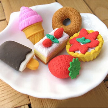 4Pcs/Veľa Guma Guma Papiernictvo Tortu Ice Cream Biscuit Tvarované Vymazať Mini Gumu Školské potreby Detí Vzdelávacie Hračky