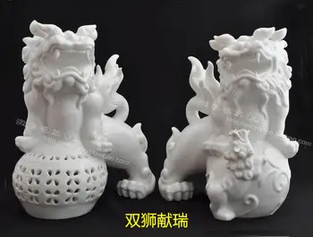 Dehua Xian Rui - Lev keramické Shuangshi maskota talizman feng shui ozdoby bytového zariadenia, šperky