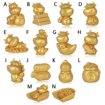 Roztomilý Bull Socha Zlatého Malá Krava Figúrky Miniatúrne Býk Micro Krajiny Malý Animal Model Domáce Dekorácie Bonsai Ornament
