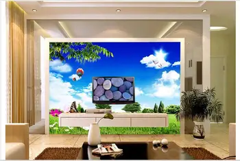 Prispôsobený 3d tapety 3d tv tapety maľby sky blue sky biele oblaky nastavenie stena je malebné stena obývacia izba tapety