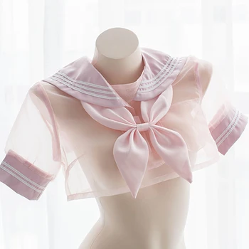 Transparentná Ružová JK jednotné ultrashort Námorník vyhovovali Šifón Skladaná sukňa Súkromných domov Kostýmy