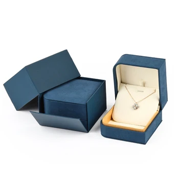Nové modré mikrovlákna materiál šperkov box, diamantový prsteň box, náhrdelník darčekovej krabičke, manželstvo pár krúžok box