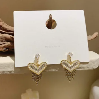 Pearl Earings Módne Šperky 2020 Srdce Tvar Zirkón Strapce Uchu Krúžok pre Ženy Európskej kórejský Moderný Elegantný Štýl Luxusné Nové