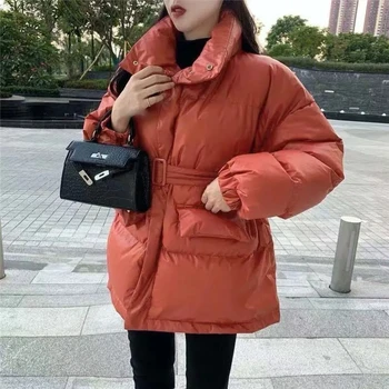 Nové 2020 Zimné dámske Bundy Vysokej Kvality, Svetlé Farby Izolované Opuchnuté zimný kabát ženy Vetrovka Voľné Rez S Pásom G1933-