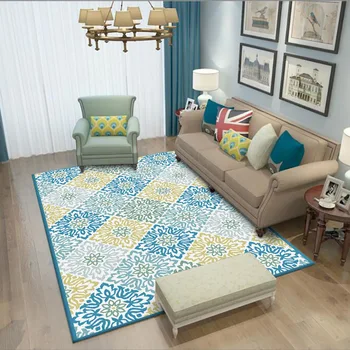 Americký Pastoračnej štýl Modrá zelená žltá vzor veľká veľkosť 1.6 x 2.3m obývacia izba koberec plyšové non-slip koberec, kúpeľňa spálňa mat