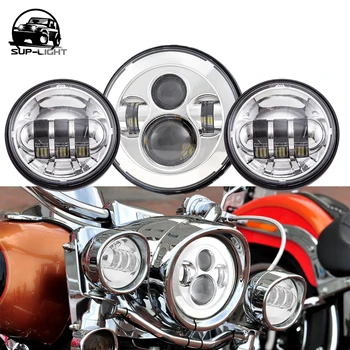 Pre Harley led reflektor súpravy 7 palcový led svetlomet + 4.5 palcový 30W Motocross LED Pomocné Skúter čierna/Strieborná