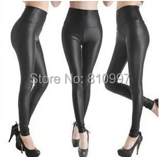 Bohocotol S-XL 2019 Nové Módy Sexy Lesklý Kovový Vysoký Pás Čierna Pružný Kožené Legíny, Nohavice Drop shipping