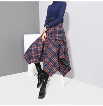 Bazhenova streetwear Módy žien nepravidelná sukne zimné jeseň kórejský štýl koberčeky vrecká vysoký pás sukne s pásom T1381