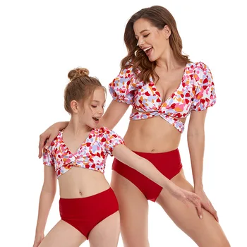 2021 Sexy Plavky, Bikiny Farebné Rodič-dieťa Plávanie Oblek Pre Ženy Polka Dot detské Plavky Čalúnená Push-up Bikini Set